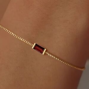 New14K Gold Garnet Birthstone Bracelet Adjustable Zircon Box Chain Jewelry Gift